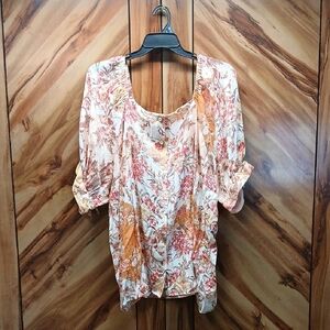 LC Lauren Conrad Off Shoulder Button Up Floral Blouse Top Size 4X